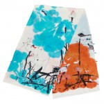 Exquisite Frog Button Chinese Lotus Pond Double-sided Print Silk Shawl